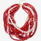 Long Beaded and Pearl Layered Necklace Red Multi
