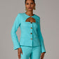 Modern Cutout Novelty Button Peplum Blazer Blue Radiance