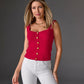 Button Detail Sweater Tank True Red