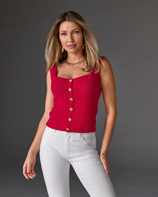 Button Detail Sweater Tank True Red