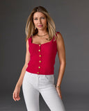 Button Detail Sweater Tank True Red