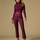 Newport Modern Slim Straight Side Slit Trouser Pant Black Cherry