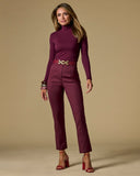 Newport Modern Slim Straight Side Slit Trouser Pant Black Cherry