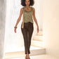 Newport High Rise Slit Front Coated Slim Straight Jean Chocolate