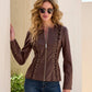 Faux Leather Lace Up Grommet Collarless Peplum Jacket Chocolate