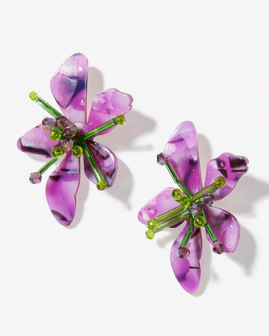 Marbled Flower Stud Earring Purple Multi