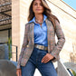 Chic Plaid Double Breasted Blazer Ivory Multi
