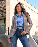 Chic Plaid Double Breasted Blazer Ivory Multi