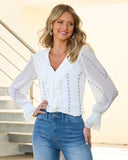 Parisian Pearl Embellished Ruffle Blouse White