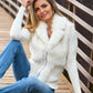 Metallic Faux Fur Zip Up Cardigan Off White
