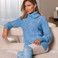 Embellished Cable Turtleneck Tunic Sweater Clear Blue Sky