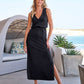 Luxe Lounge V-Neck Blouson Maxi Dress Black
