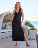 Luxe Lounge V-Neck Blouson Maxi Dress Black