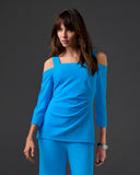 Beyond Travel Cold Shoulder Three Quarter Sleeve Top Malibu Blue