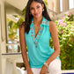 Collared Embellished Knit Top Aqua Splash