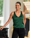 Nikki V-Neck Charmeuse Blouse Deep Emerald