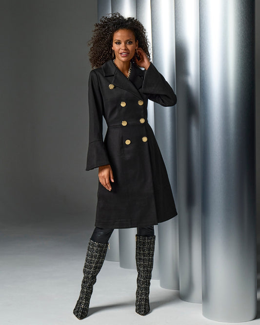 Peplum Double Breasted Coat Black