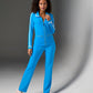 Beyond Travel Piped Collared Sport Set Blue White