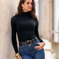 So Chic Ruched Turtleneck Top Black
