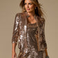 Sequin Three Quarter Sleeve Peplum Jacket Rose Gold