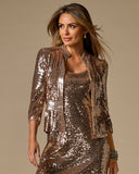 Sequin Three Quarter Sleeve Peplum Jacket Rose Gold