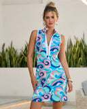 Chic Zip Printed Sleeveless Dress Sporty Abstract