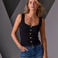 Button Detail Sweater Tank Black