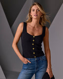 Button Detail Sweater Tank Black