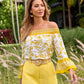 Off The Shoulder Linen Print Blouse Regal Tiles