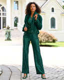 Malibu Sequin Wide Leg Pant Deep Emerald