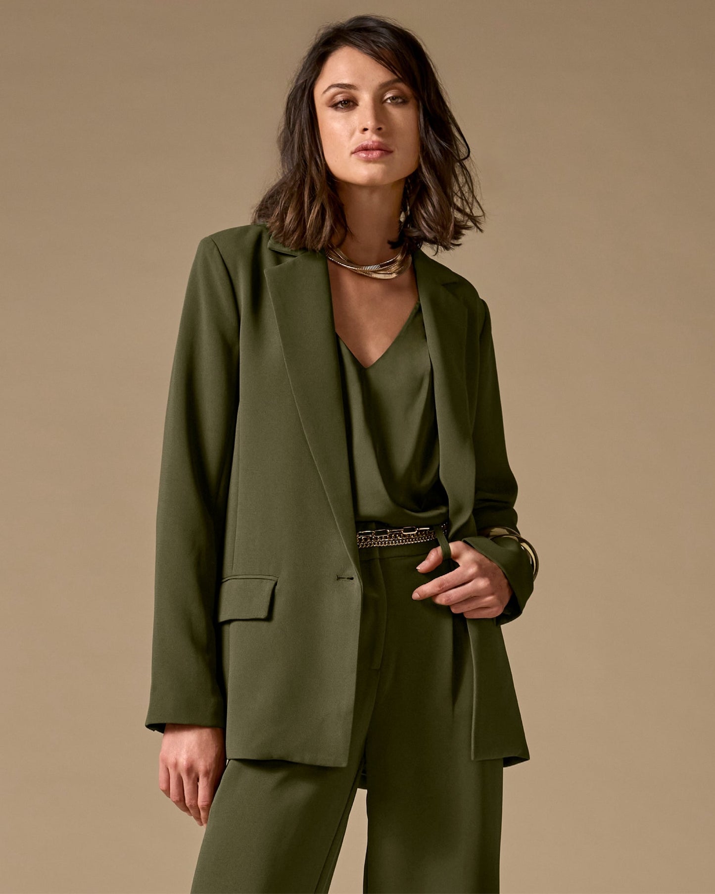 Relaxed Single Button Blazer Olive