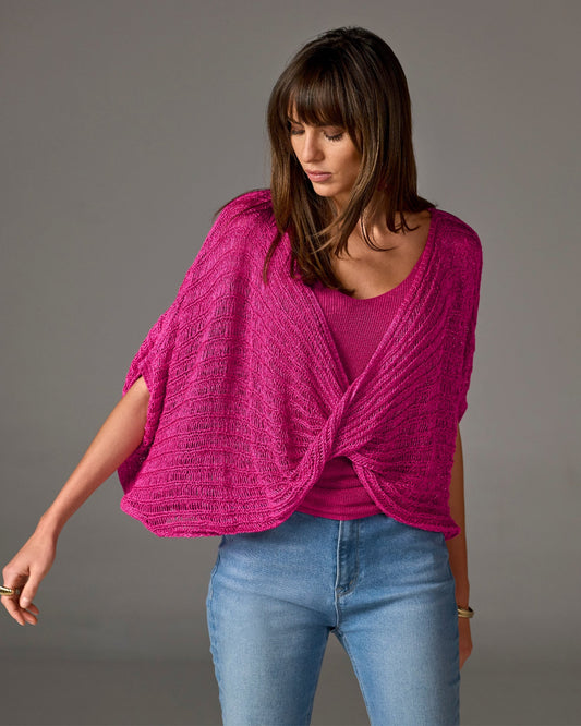 Metallic Twist Sweater Poncho Blossom