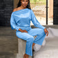Chic Velour Slouchy and Wide Leg Lounge Set Light Blue