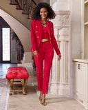 Newport Modern Slim Straight Leg Slit Front Trouser Pant Racing Red