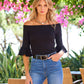 So Essential Rib Boatneck Flare Sleeve Top Black