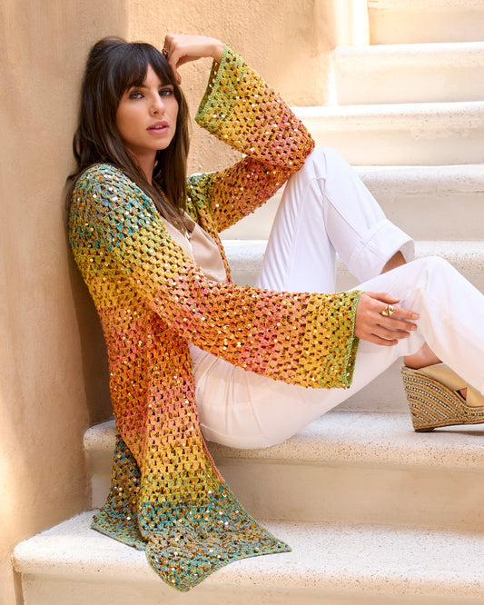 Crochet Sequin Sweater Duster Multi