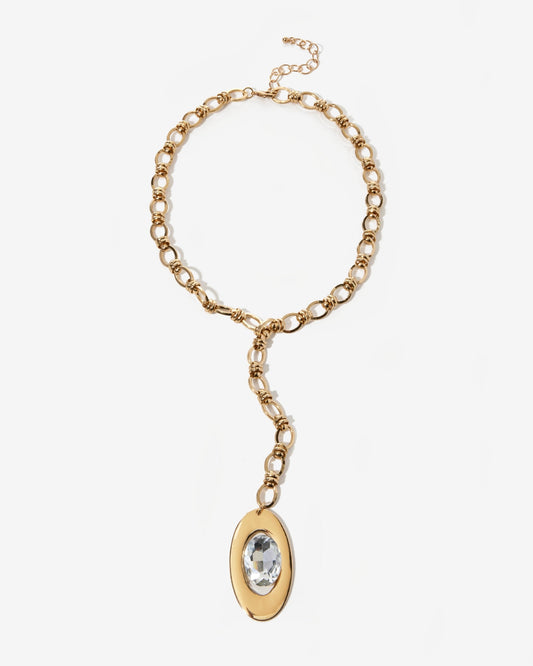Gold Lariat Crystal Pendent Necklace Gold Plate