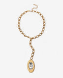 Gold Lariat Crystal Pendent Necklace Gold Plate