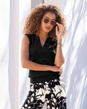 Beyond Travel Sleeveless Stand Collar Blouson Top Jet Black