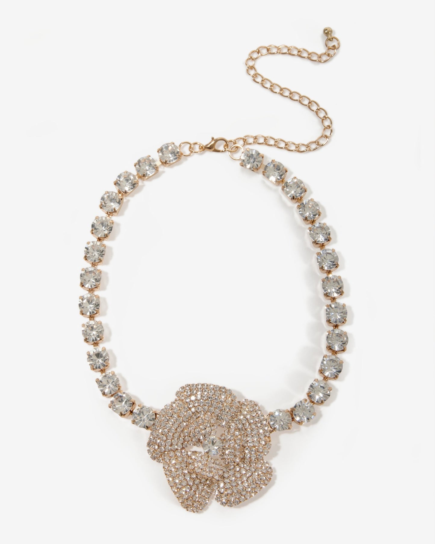 Rosette Rhinestone Choker Necklace Gold