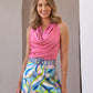 Marilyn Cowl-Neck Charmeuse Blouse Aurora Pink