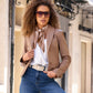 Genuine Leather Shawl Collar Jacket Tan