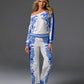 Printed Slouchy Lounge Set Blue White