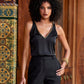 Chain Detail V Neck Charmeuse Blouse Black
