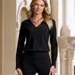 Beyond Travel Long Sleeve Stand Collar Blouson Top Jet Black