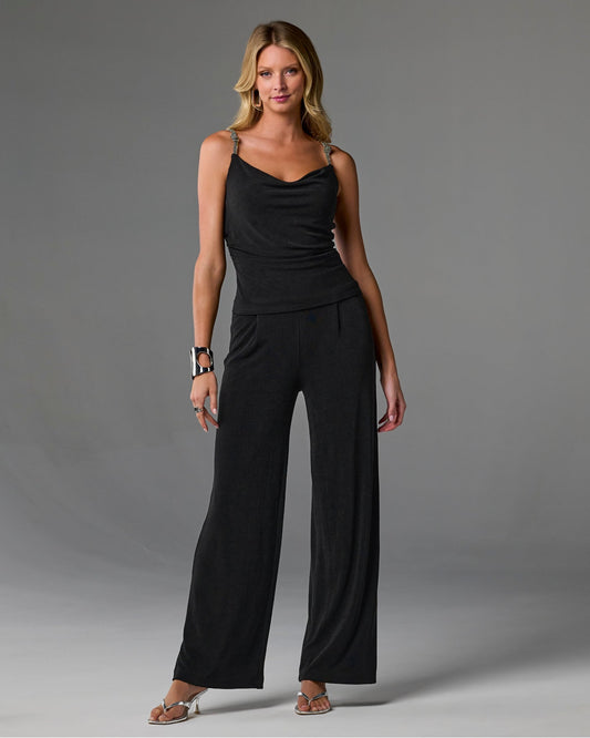 Malibu Slinky Knit Pleated Wide Leg Pant Black