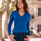 So Modern Collared V Neck Long Sleeve Top Lapis Blue