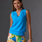 Beyond Travel Sleeveless Stand Collar Blouson Top Malibu Blue