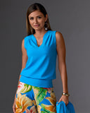 Beyond Travel Sleeveless Stand Collar Blouson Top Malibu Blue