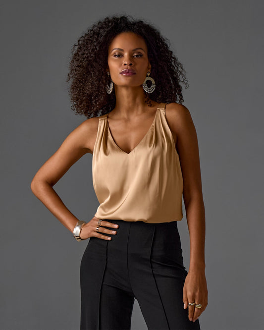 Nikki V-Neck Charmeuse Blouse Champagne